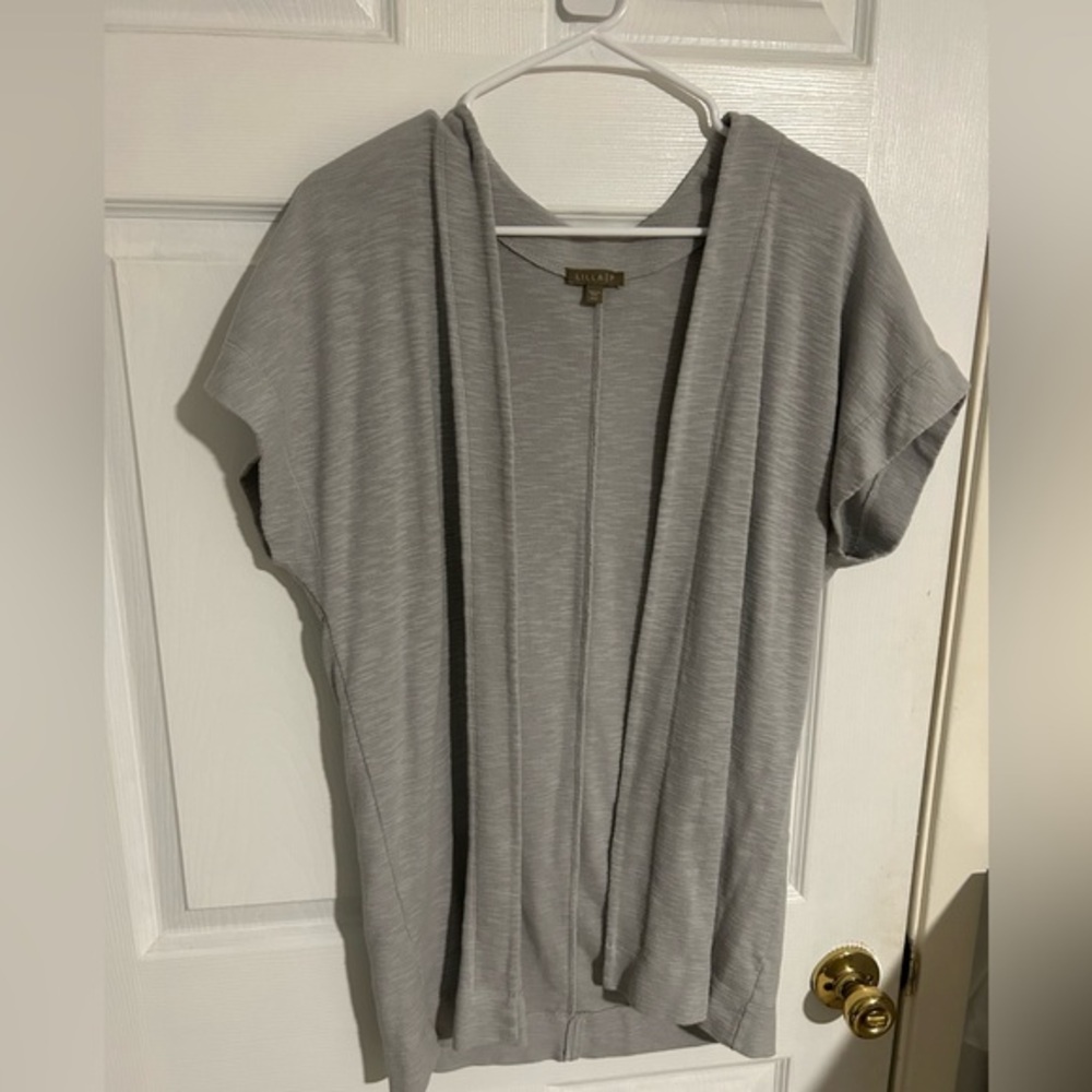 Lilla P short sleeve cardigan light gray poncho wrap size petite small EUC